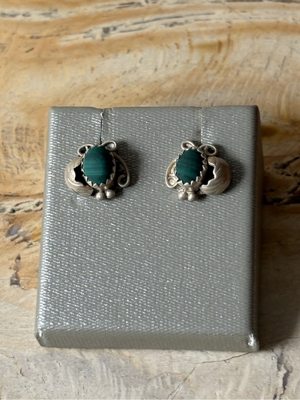 Sterling Silver Malachite Vintage Navajo Stud Earrings